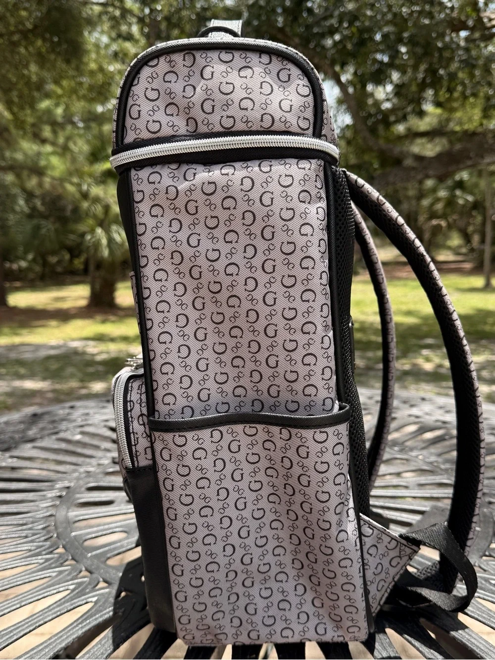 GUESS Lottie Travel XL Backpack Monogram Gray Black